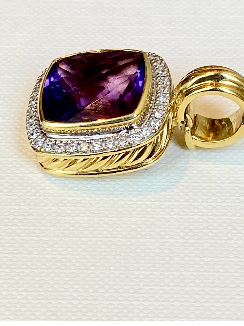 David Yurman 18k Gold Amethyst and Diamond Enhancer Pendant 30mm 17.5gr - Picture 6 of 8